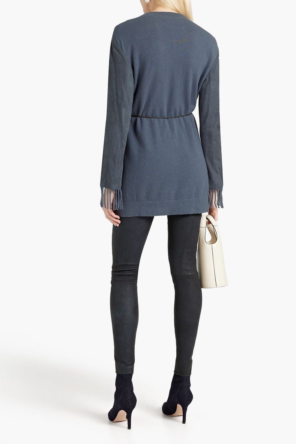 FABIANA FILIPPI Suede-paneled merino wool, cashmere and silk-blend cardigan