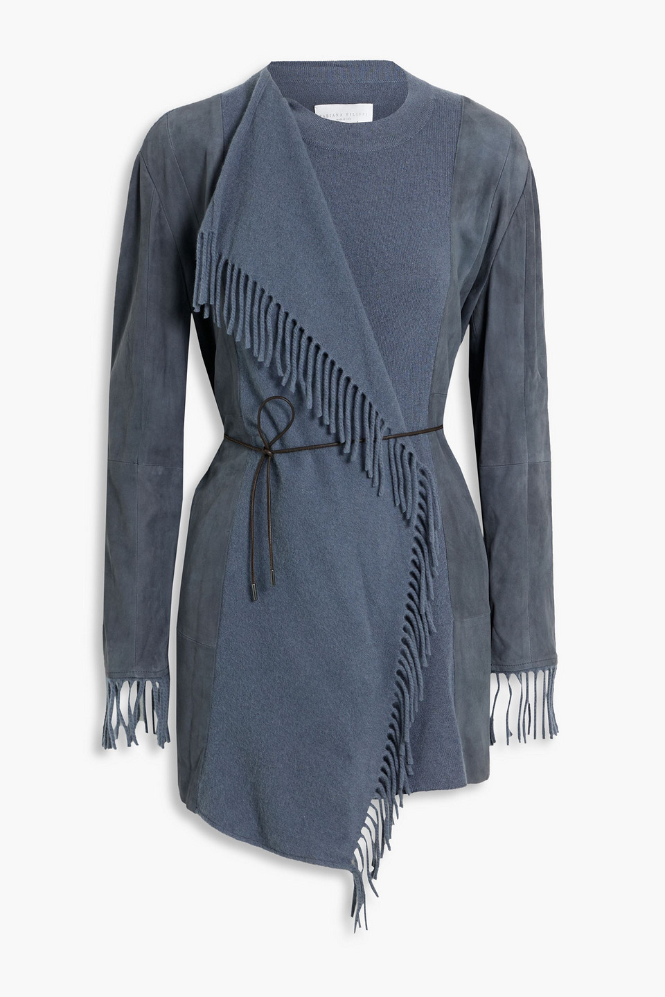 Fabiana Filippi Suede-paneled Merino Wool, Cashmere And Silk-blend Cardigan In Slate Blue