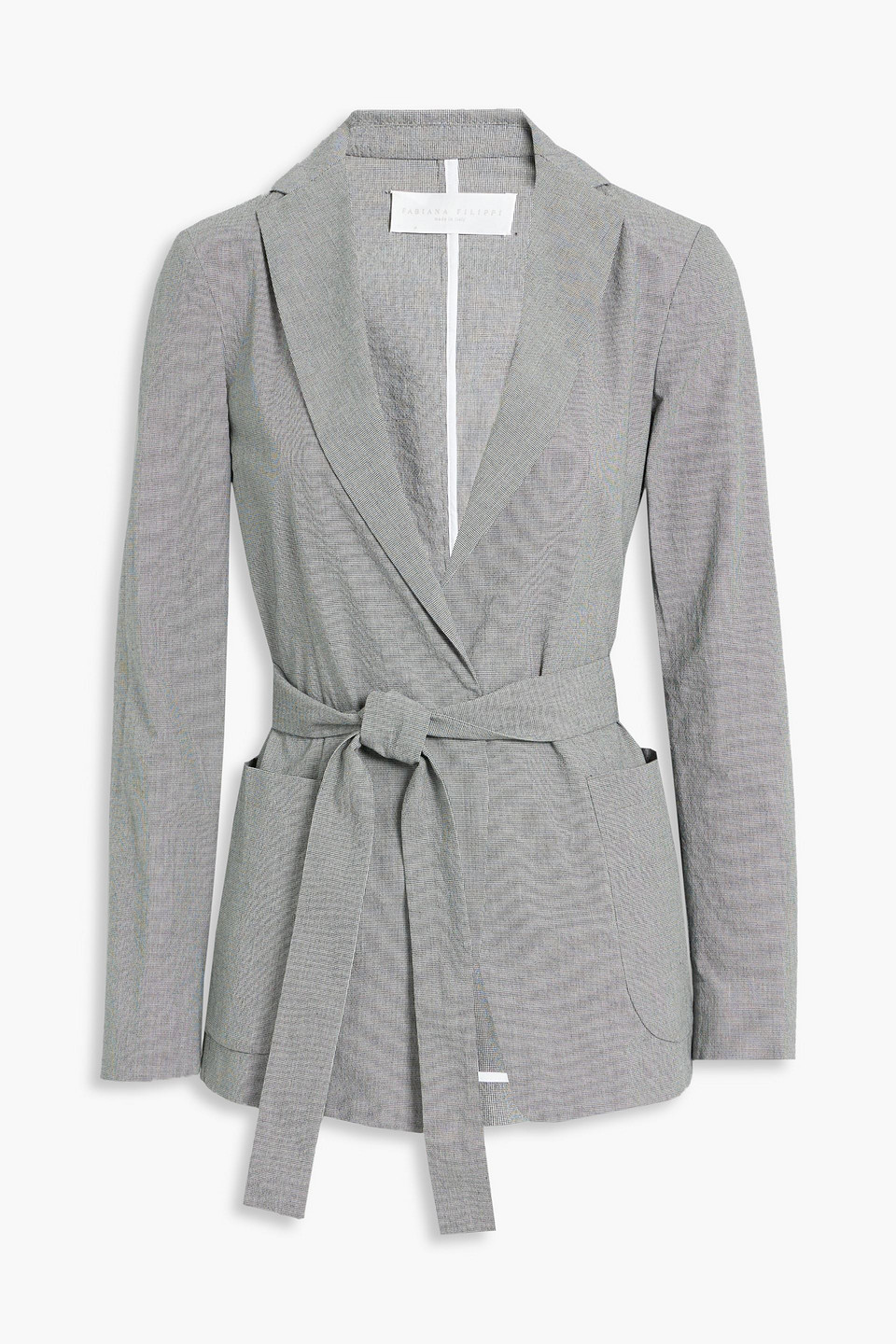 Fabiana Filippi Belted Houndstooth Cotton Blazer In Black