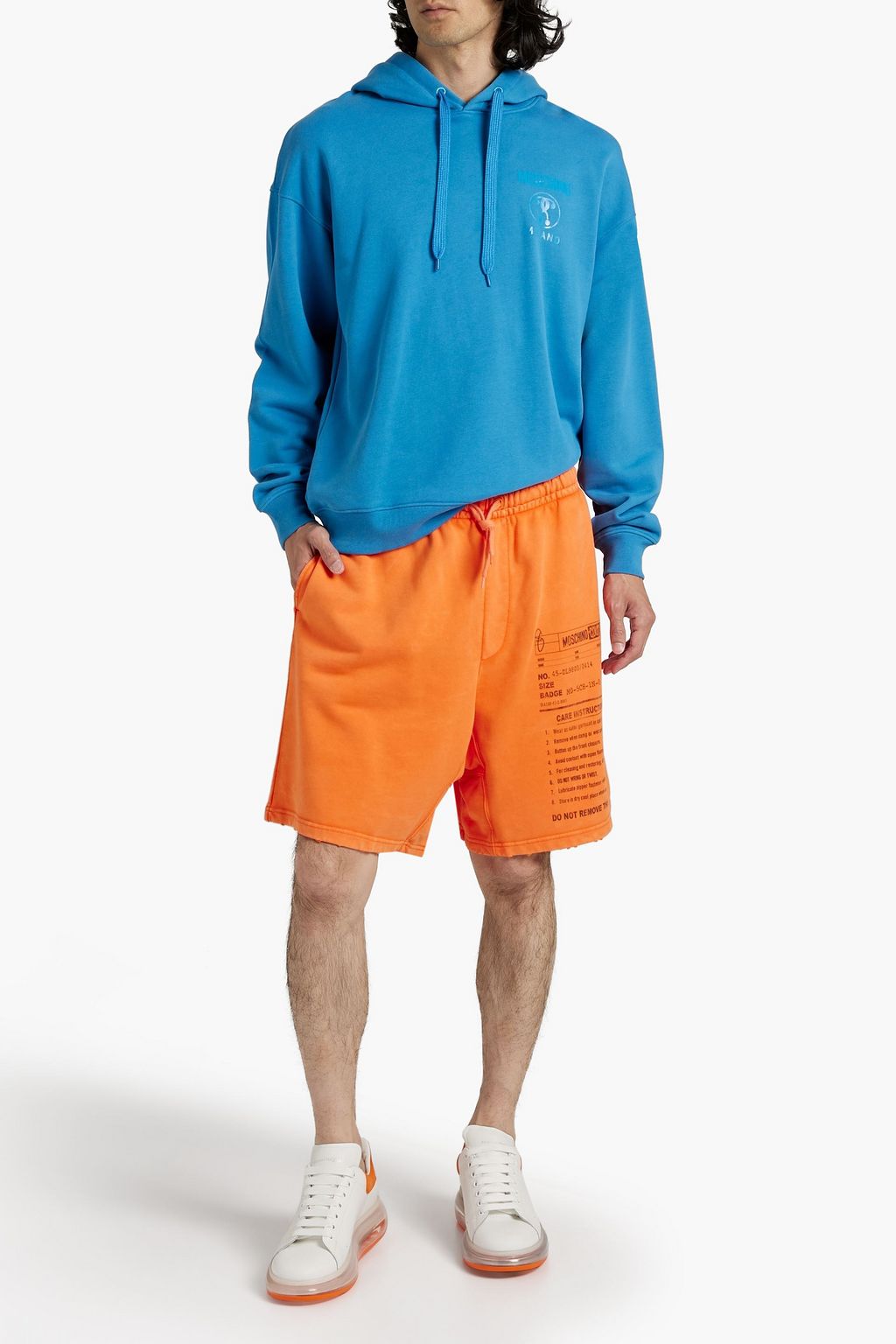 MOSCHINO Printed French cotton-terry drawstring shorts