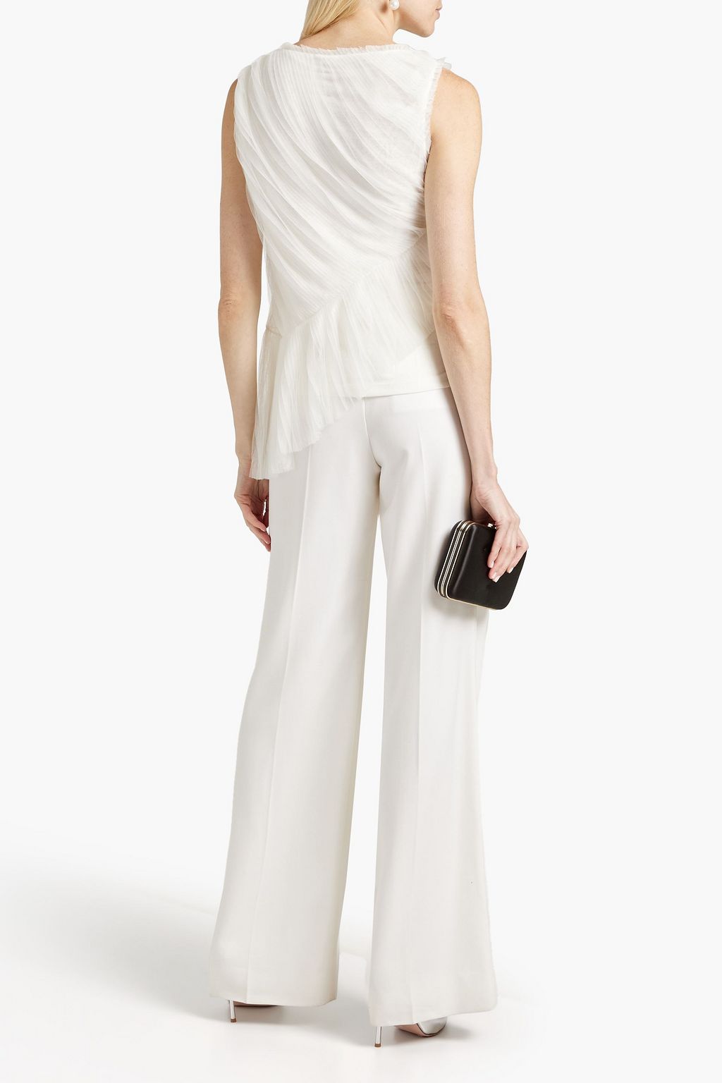 FABIANA FILIPPI Asymmetric pleated tulle and linen-blend top
