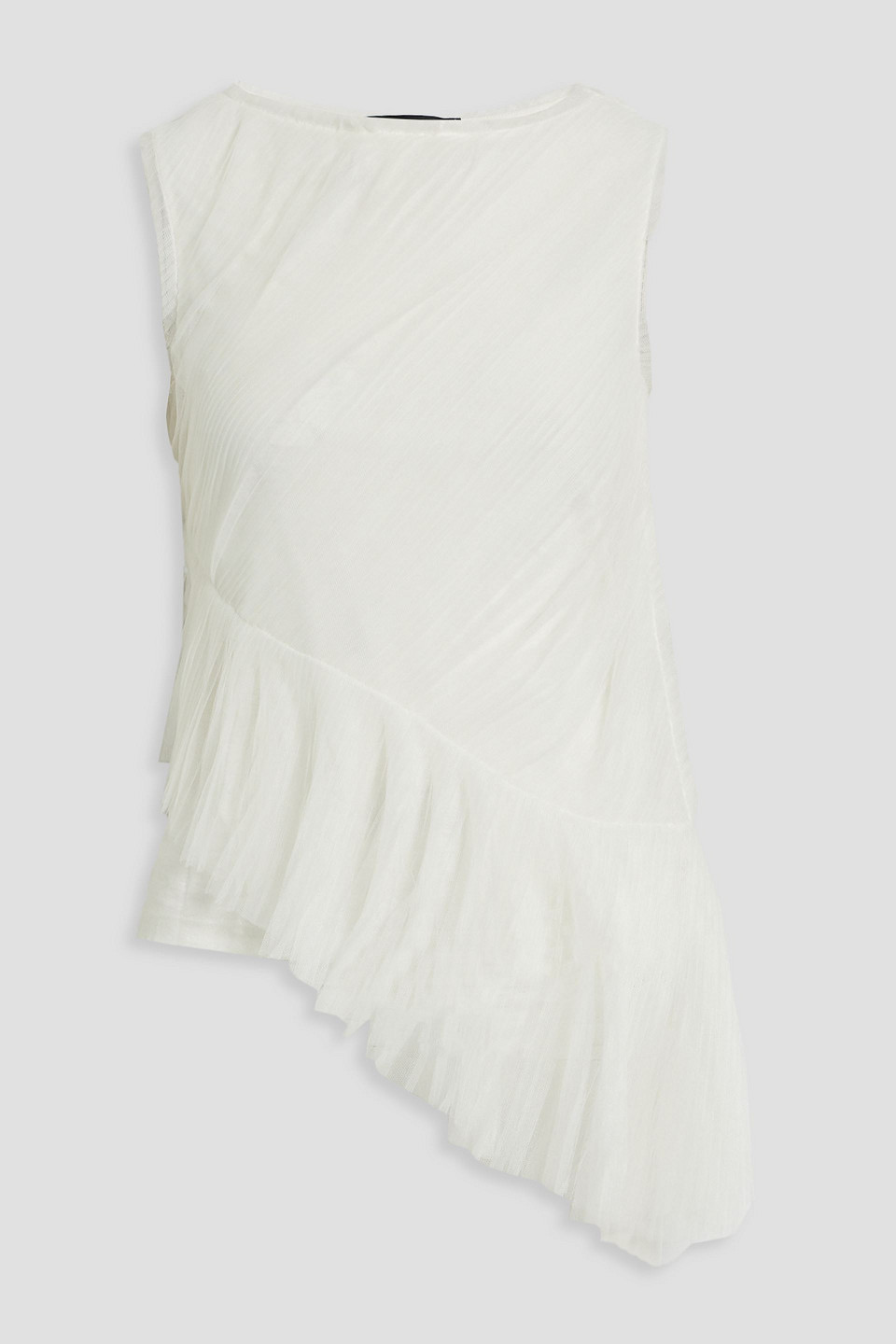 Fabiana Filippi Asymmetric Pleated Tulle And Linen-blend Top In Ivory