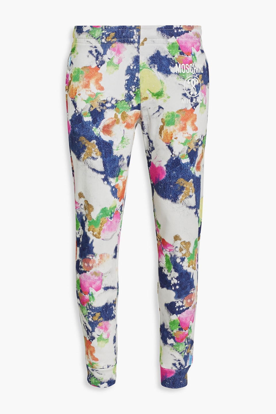 Moschino Tapered Printed Twill Drawstring Pants In Multicolor