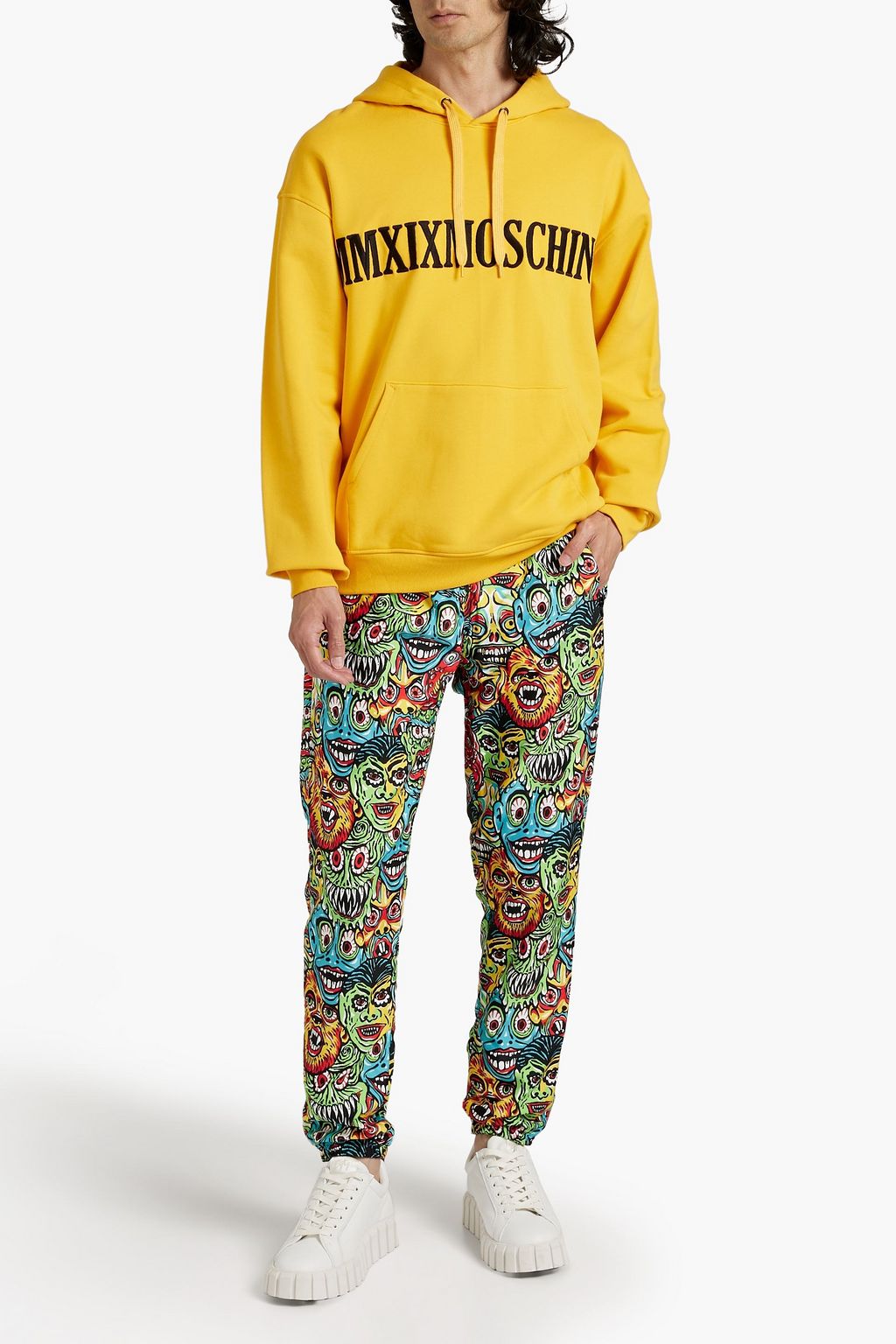 MOSCHINO Tapered printed French cotton-terry sweatpants