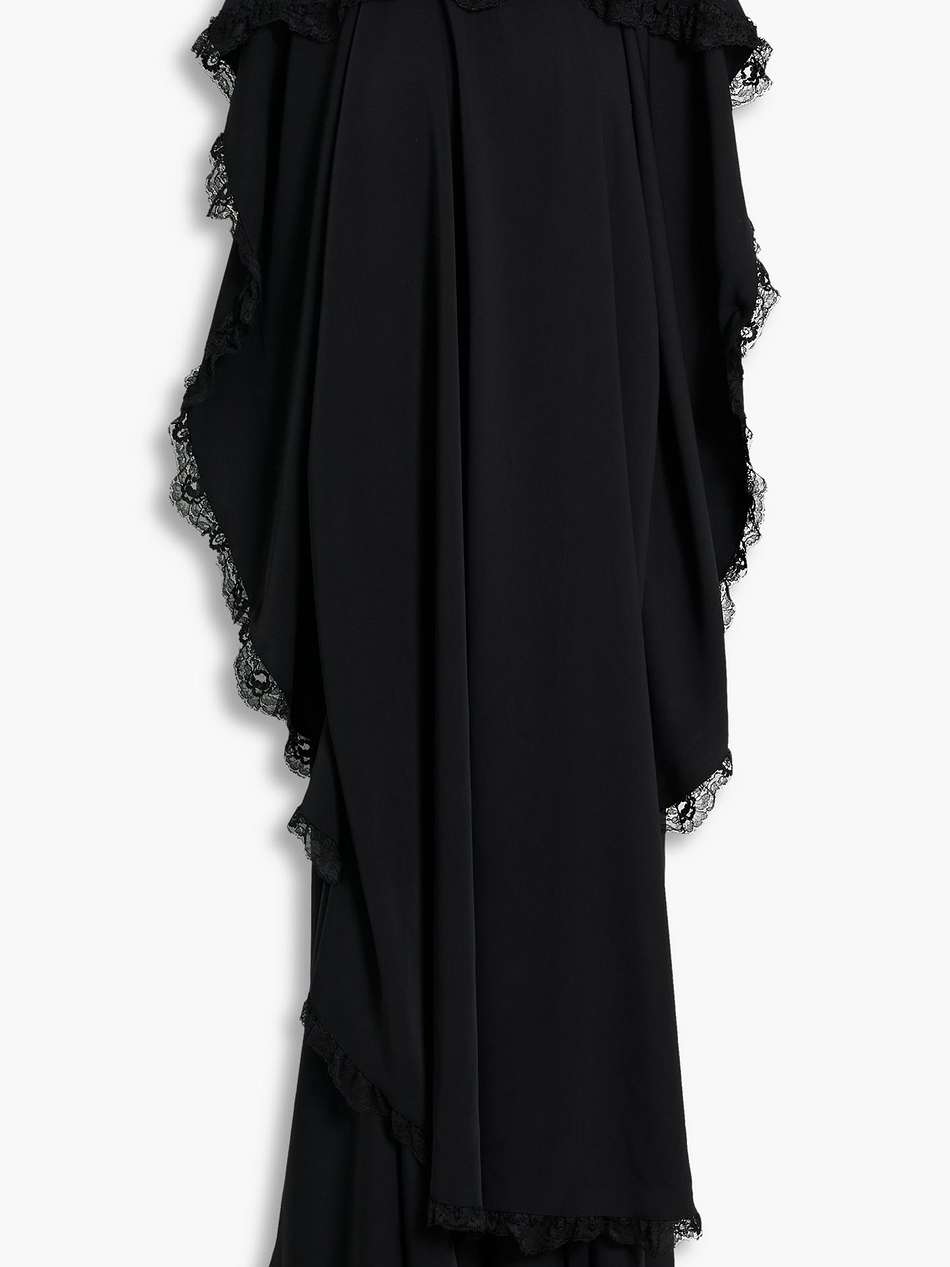 lace-trimmed draped crepe maxi dress