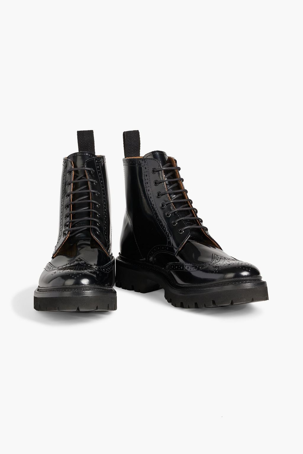 GRENSON حذاء بوت كومبات ’إيمالين’ من الجلد اللامع المخرم
