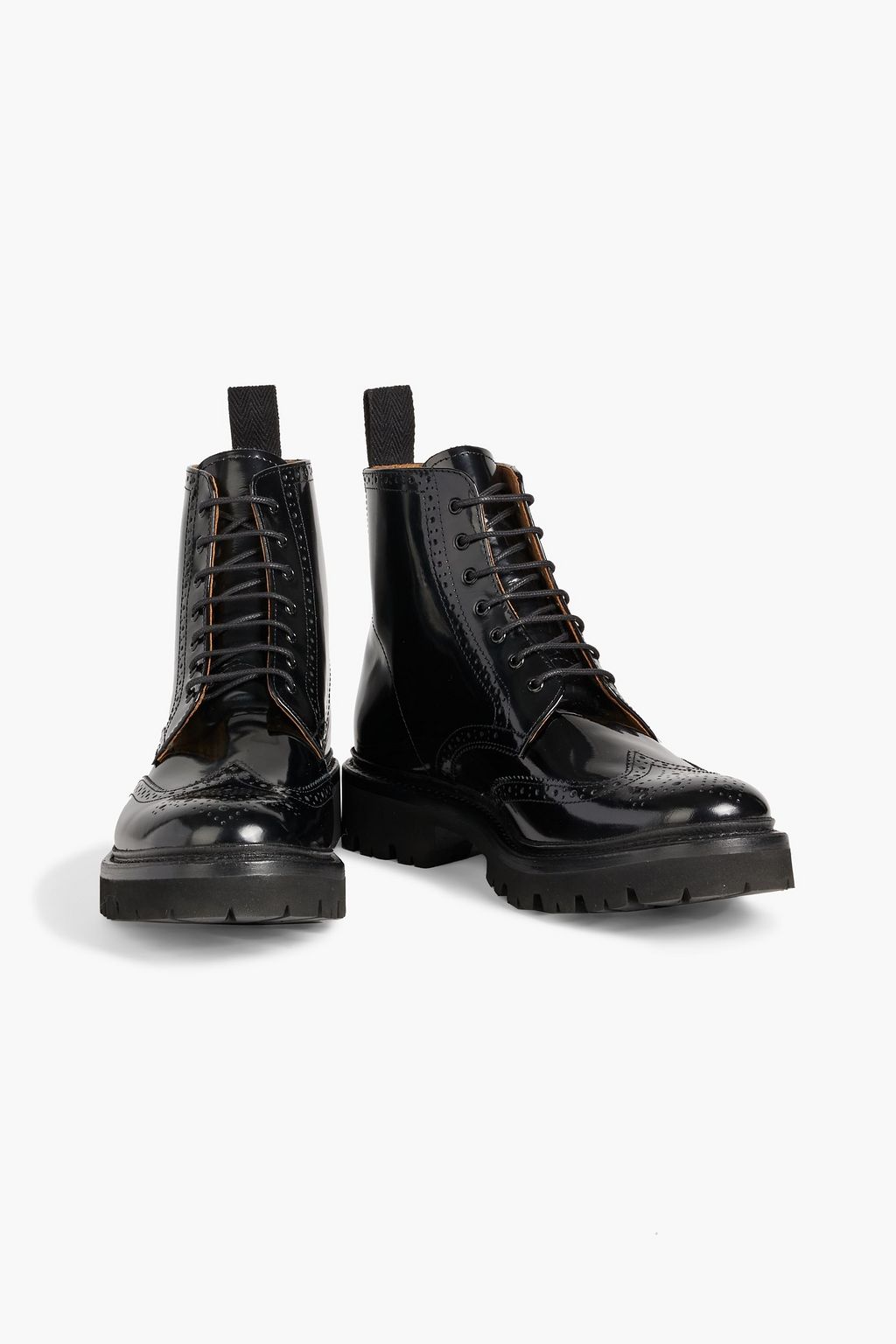 GRENSON Emmaline perforated glossed-leather combat boots | THE OUTNET