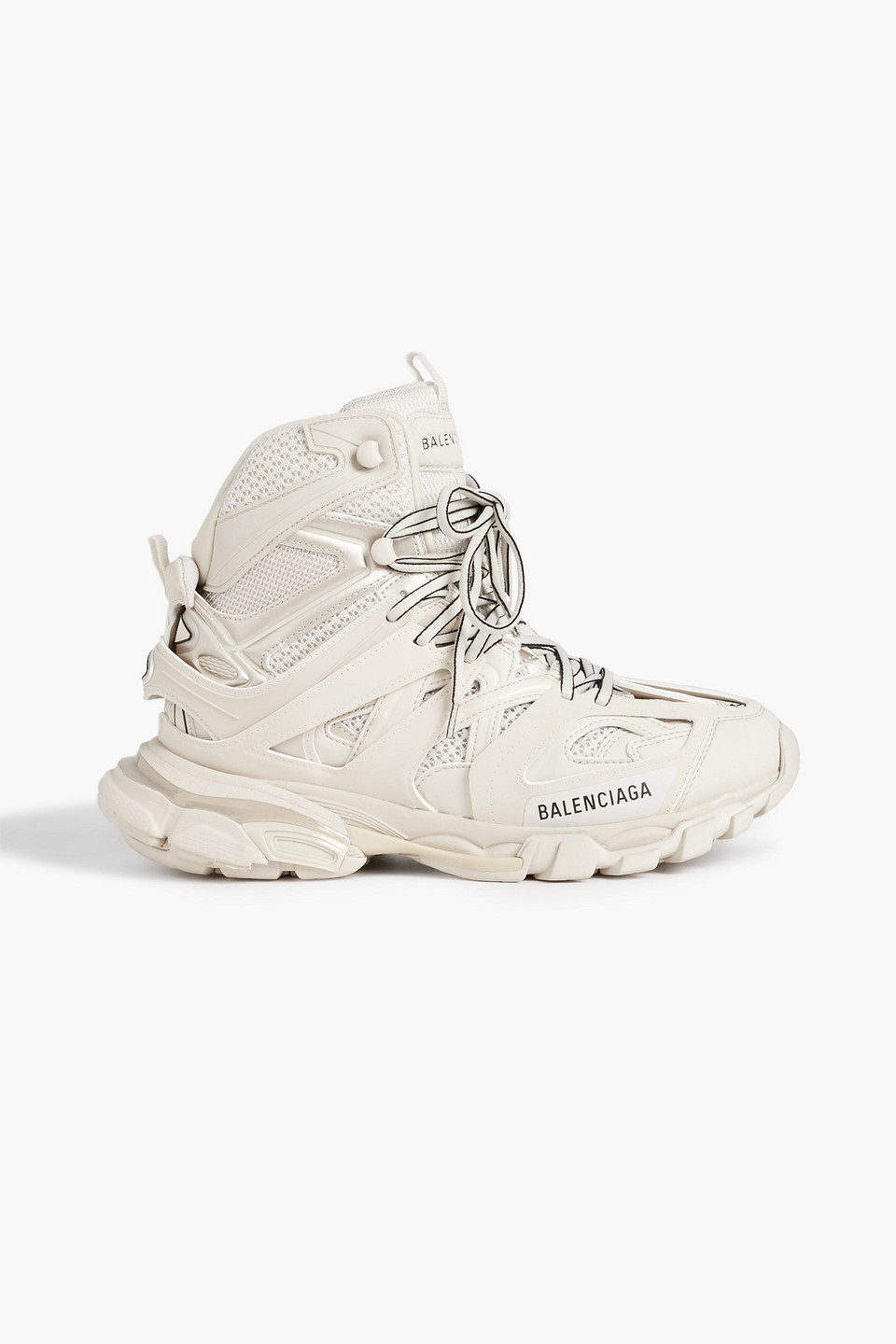 BALENCIAGA TRACK HIKE LOGO-PRINT MESH AND RUBBER HIGH-TOP trainers,3074457345635208639