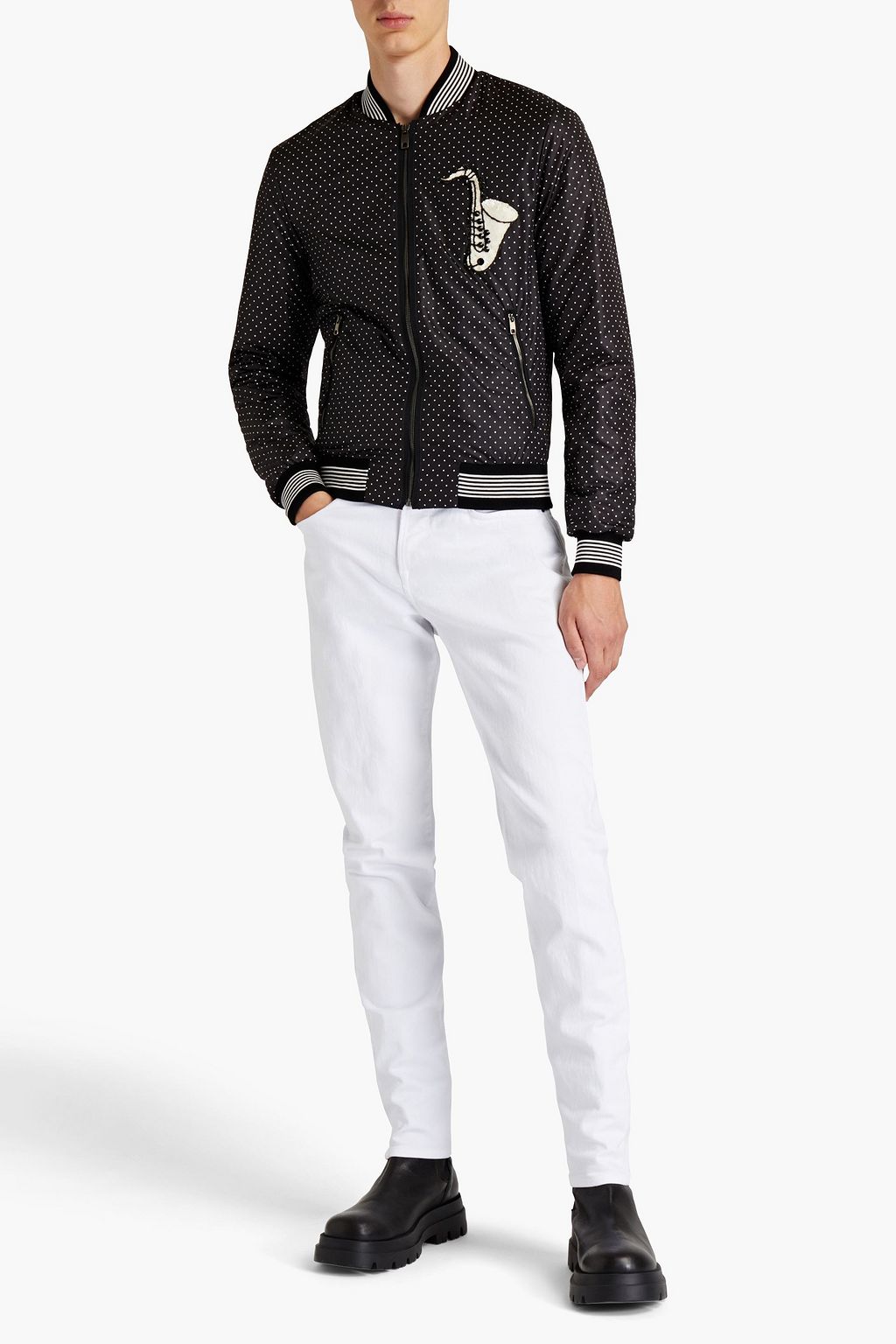 DOLCE & GABBANA Embellished polka-dot shell bomber jacket