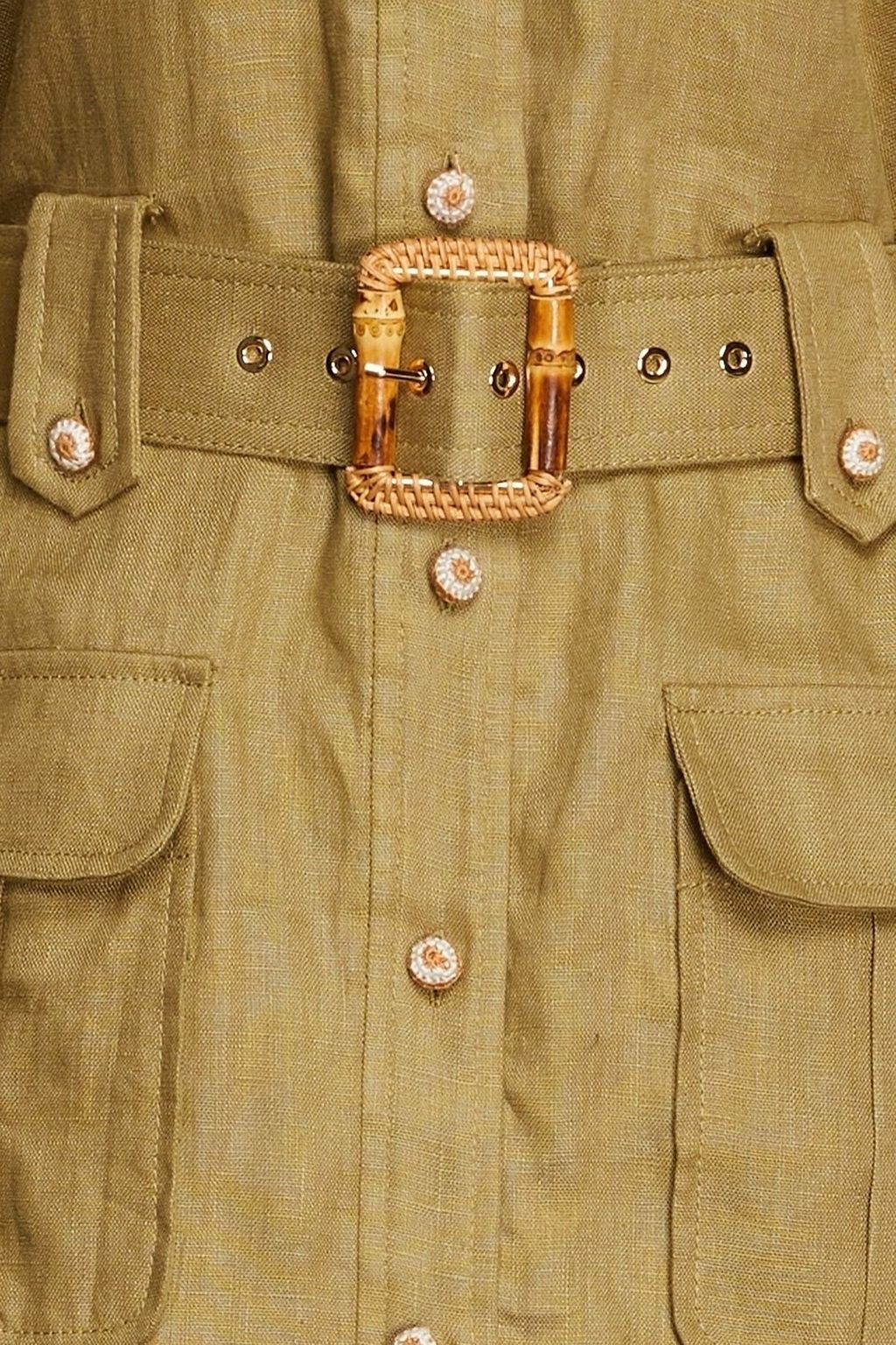ZIMMERMANN Pleated linen-canvas mini shirt dress