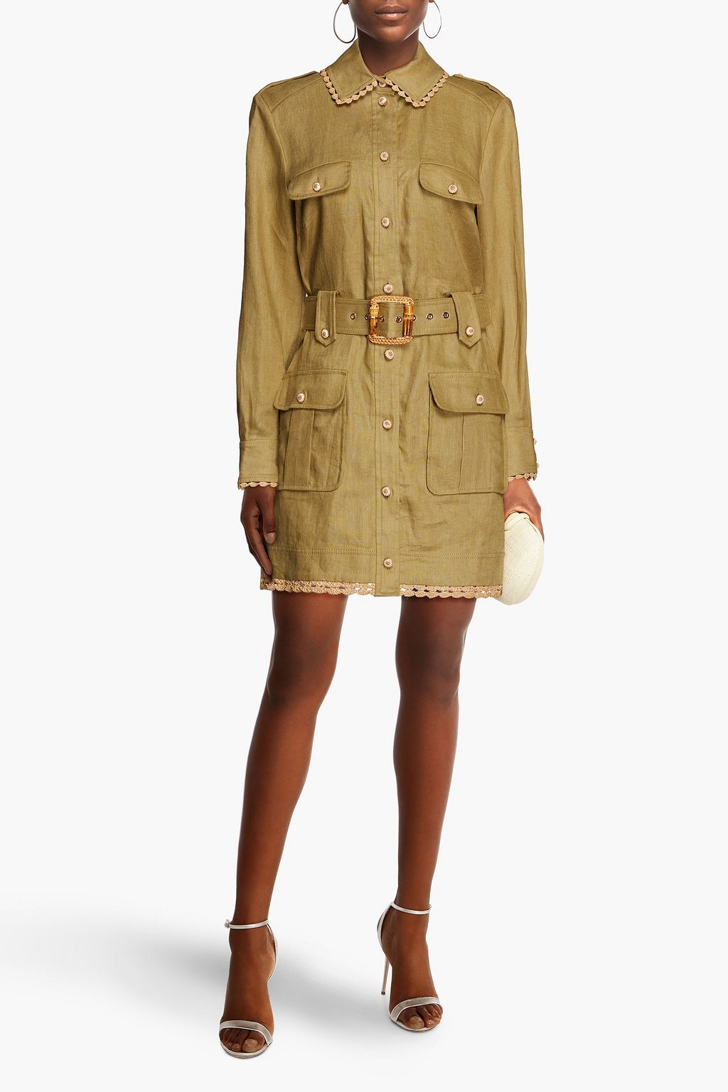 ZIMMERMANN Pleated linen-canvas mini shirt dress