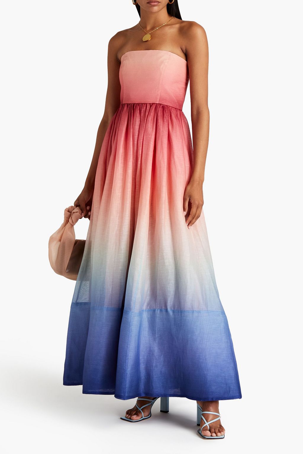 ZIMMERMANN Postcard trägerloses Maxikleid aus einer Seiden-Leinenmischung mit Farbverlauf