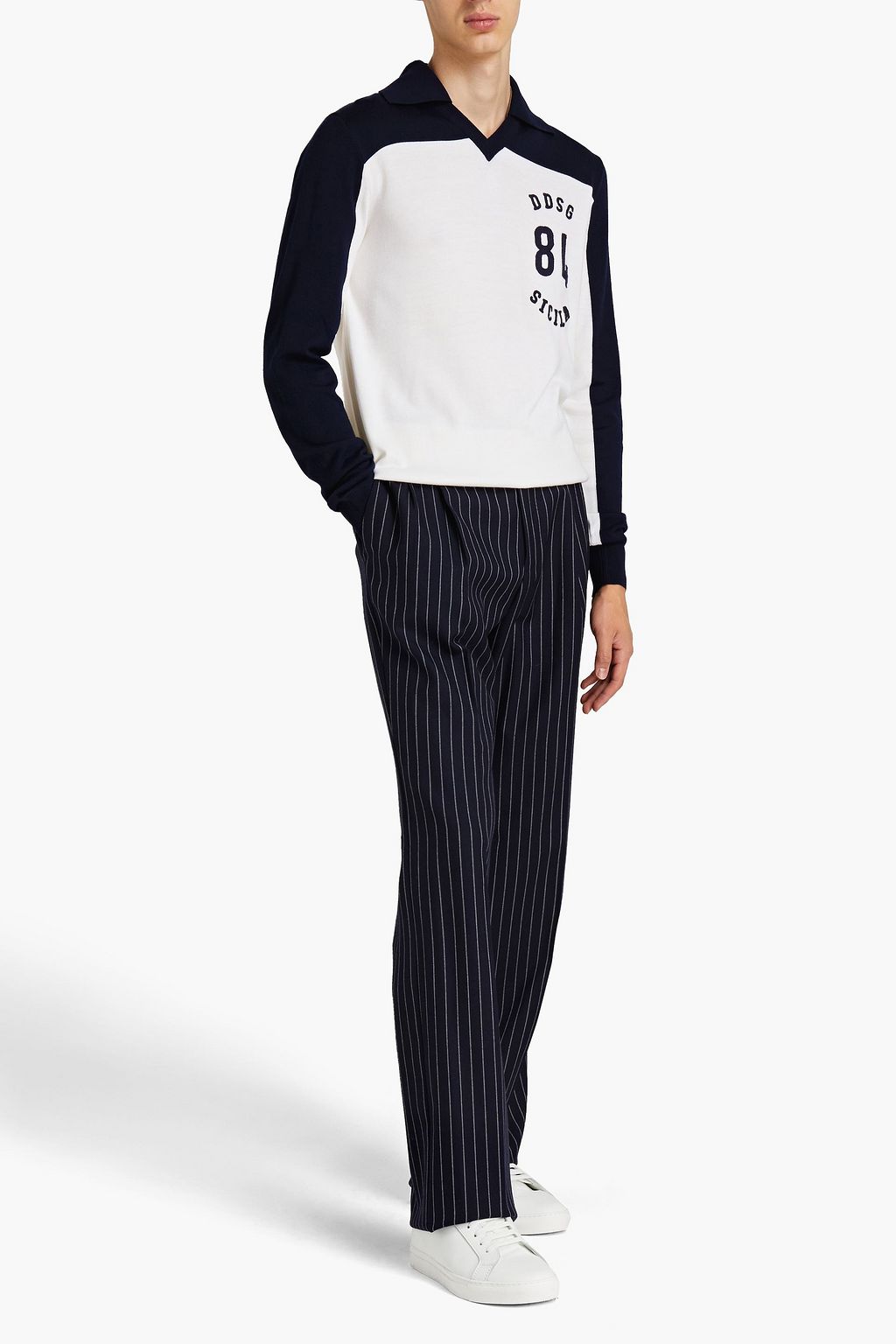 DOLCE & GABBANA Embroidered two-tone wool polo shirt