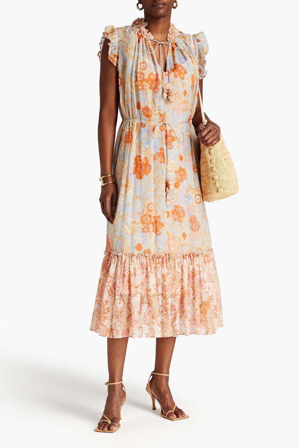 ZIMMERMANN Gathered floralprint cotton and silkblend midi
