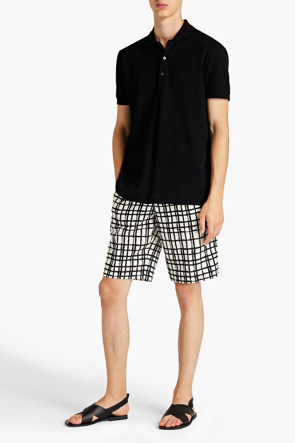 DOLCE & GABBANA Checked cotton and linen-blend canvas shorts