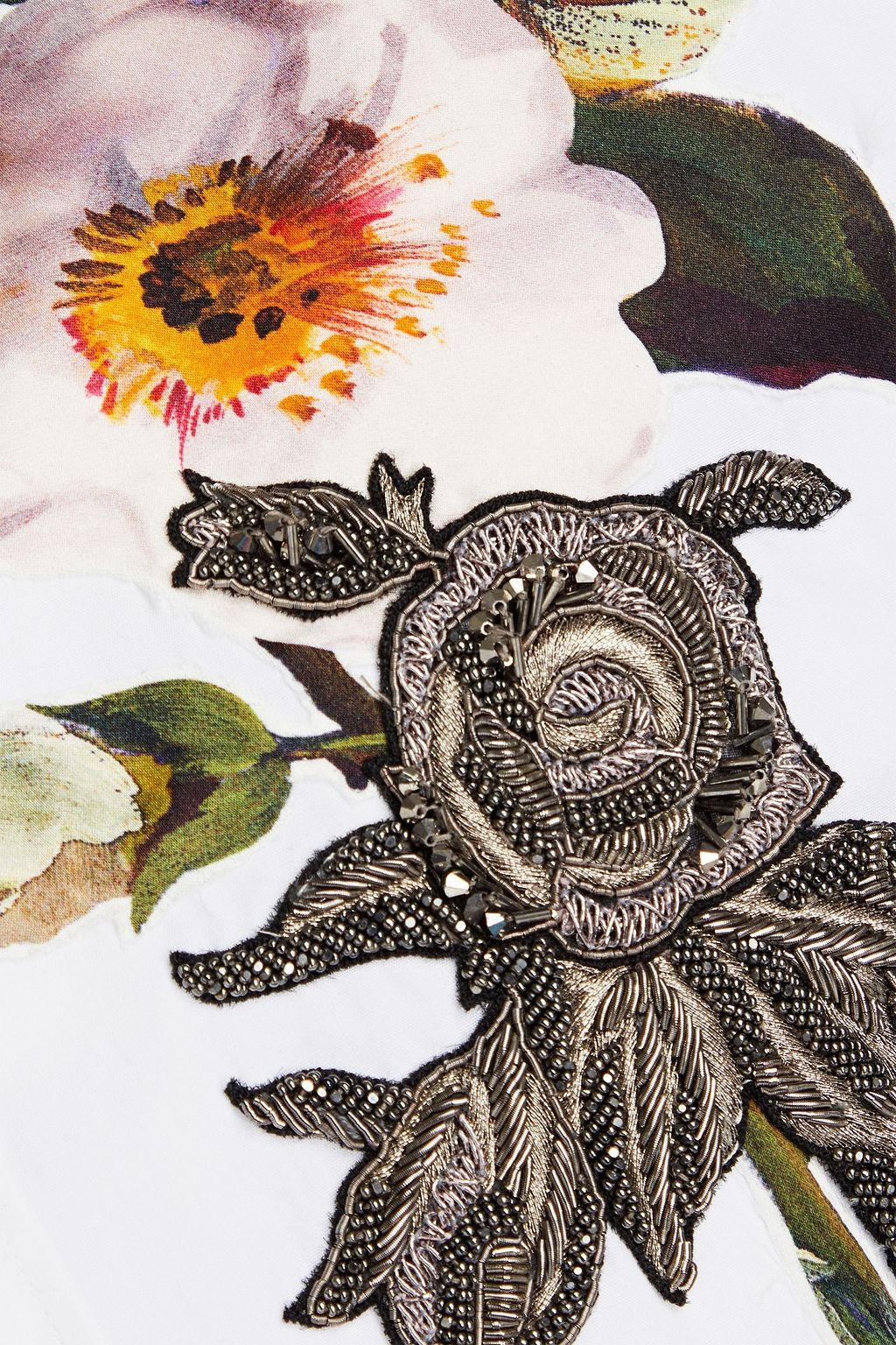 DOLCE&GABBANA Embellished floral-print cotton-poplin shirt