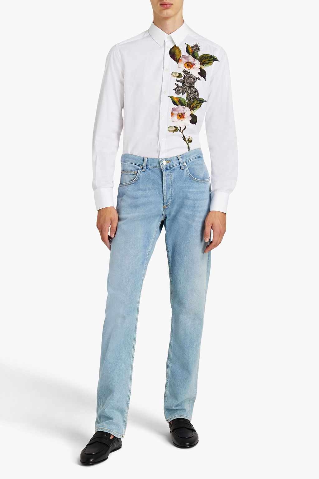 DOLCE&GABBANA Embellished floral-print cotton-poplin shirt