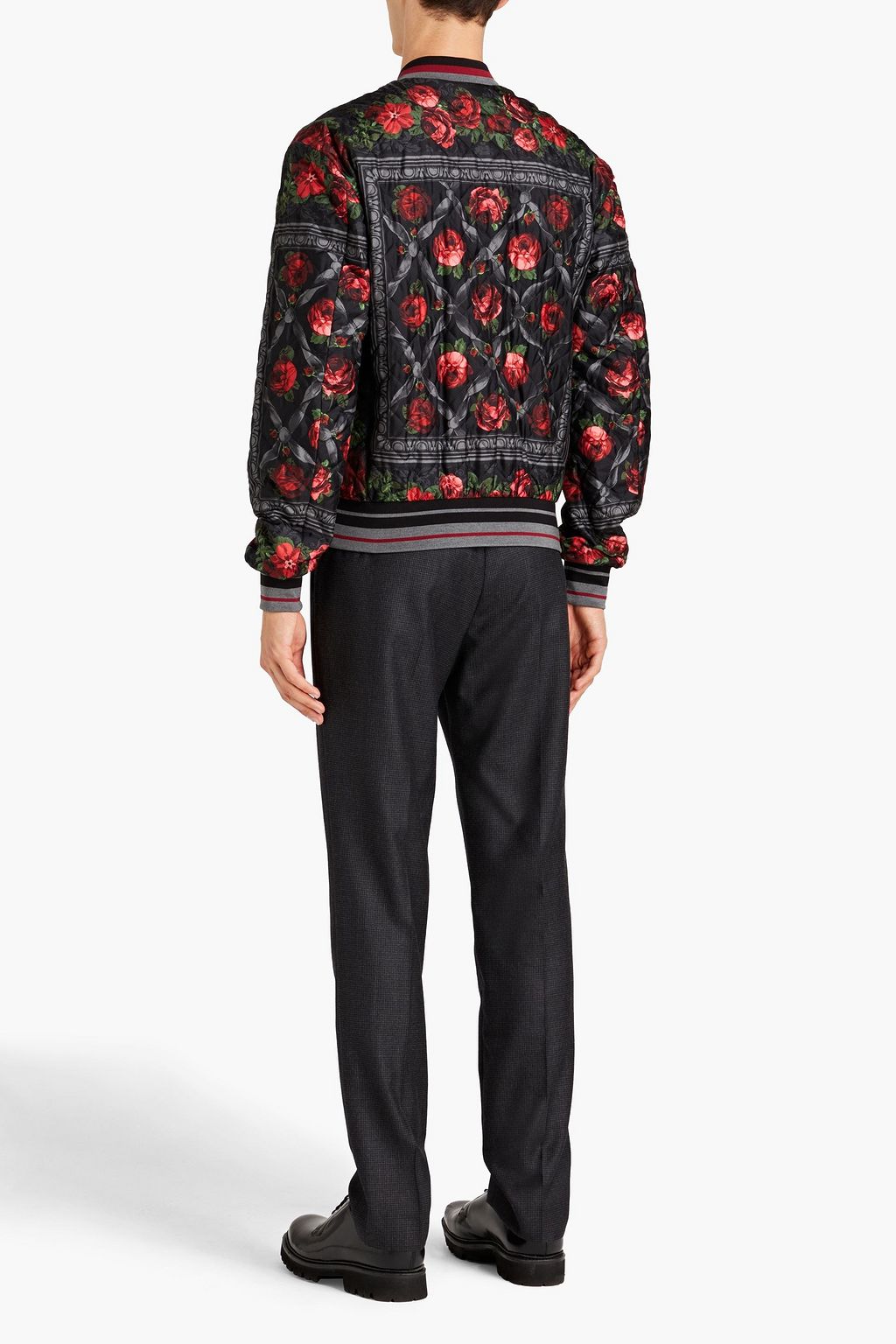 DOLCE & GABBANA Quilted floral-print silk-twill bomber jacket