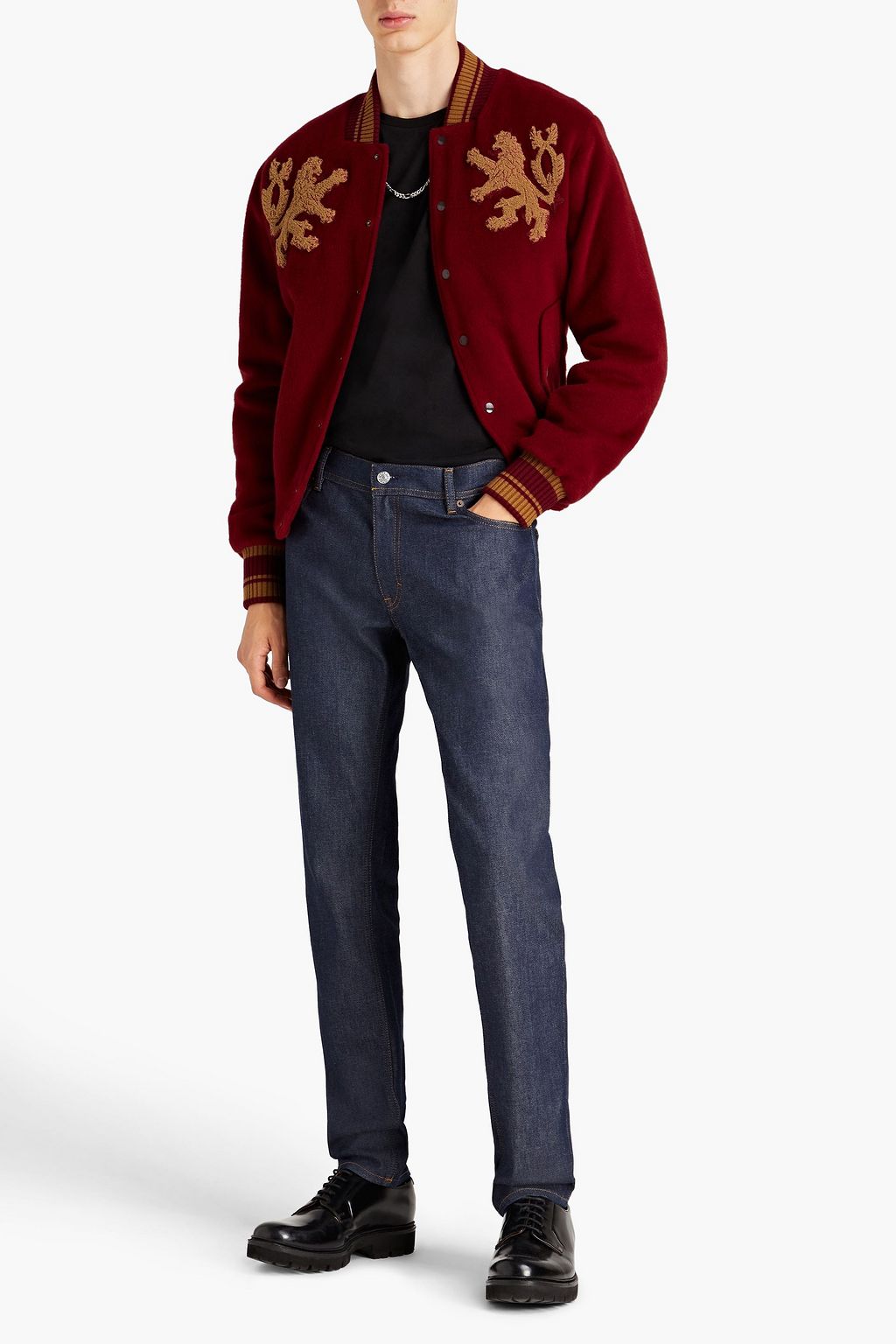 DOLCE & GABBANA Embroidered brushed wool-felt bomber jacket