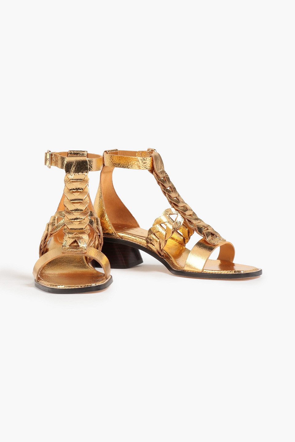 Sandro Metallic Cracked-leather Sandals In Gold