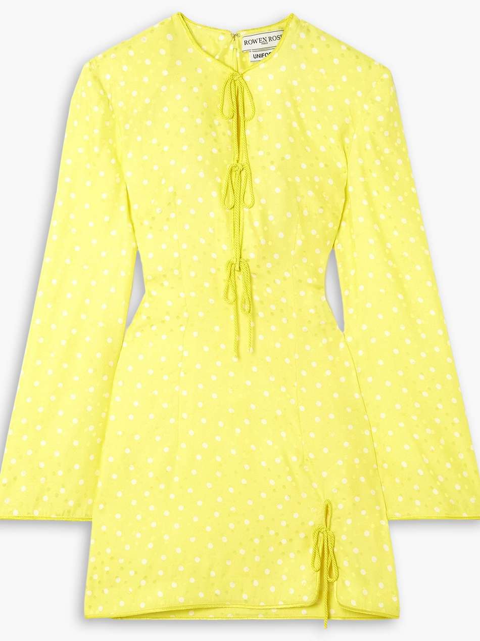 tie-detailed polka-dot silk-jacquard mini dress