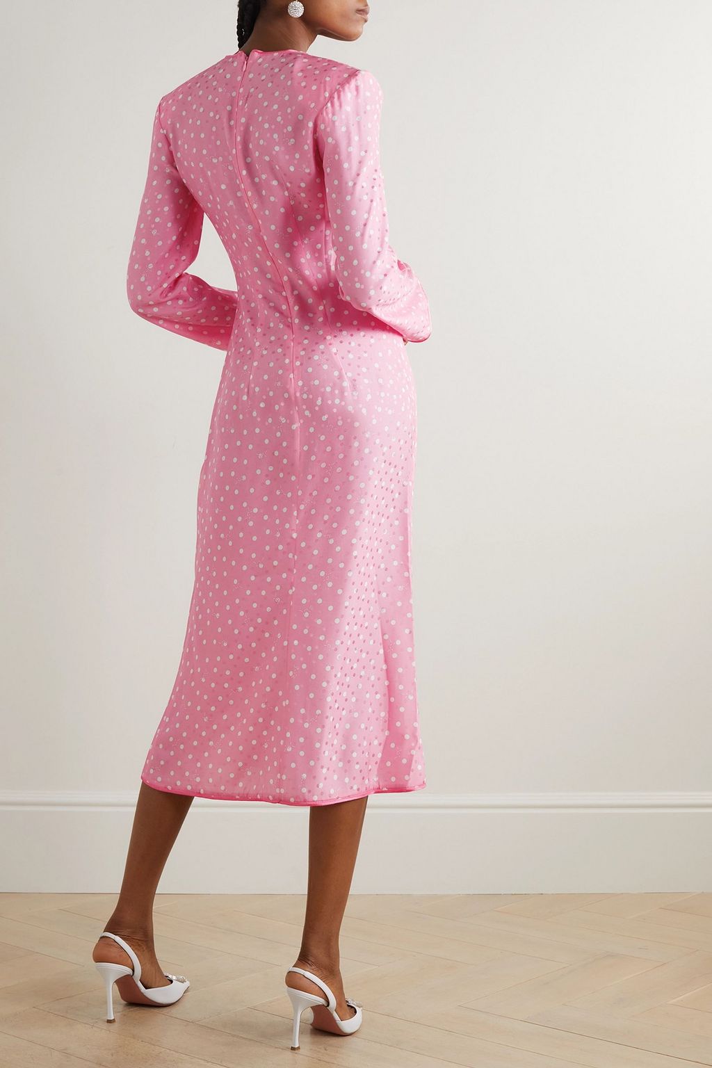 ROWEN ROSE Tie-detailed printed silk midi dress