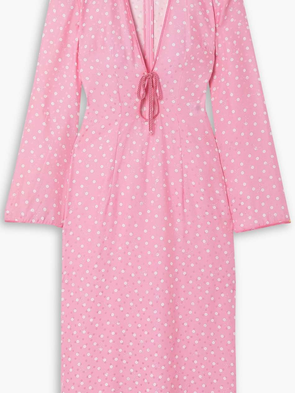 tie-detailed printed silk midi dress