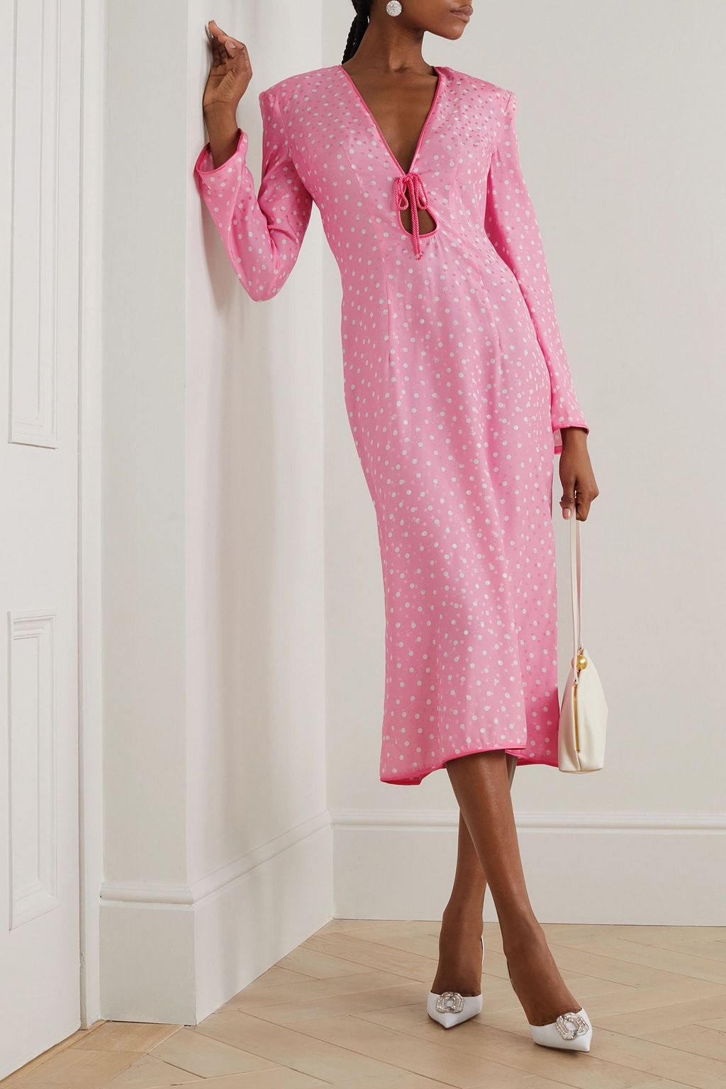 ROWEN ROSE Tie-detailed printed silk midi dress