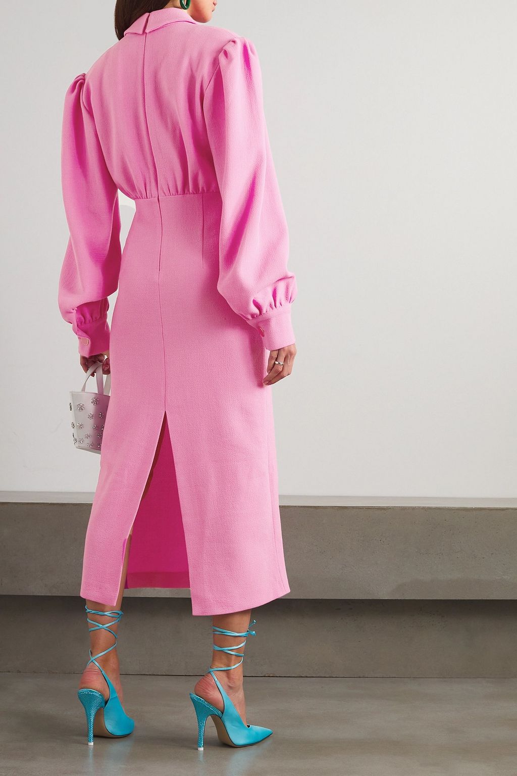 ROWEN ROSE Button-embellished wool-crepe midi dress