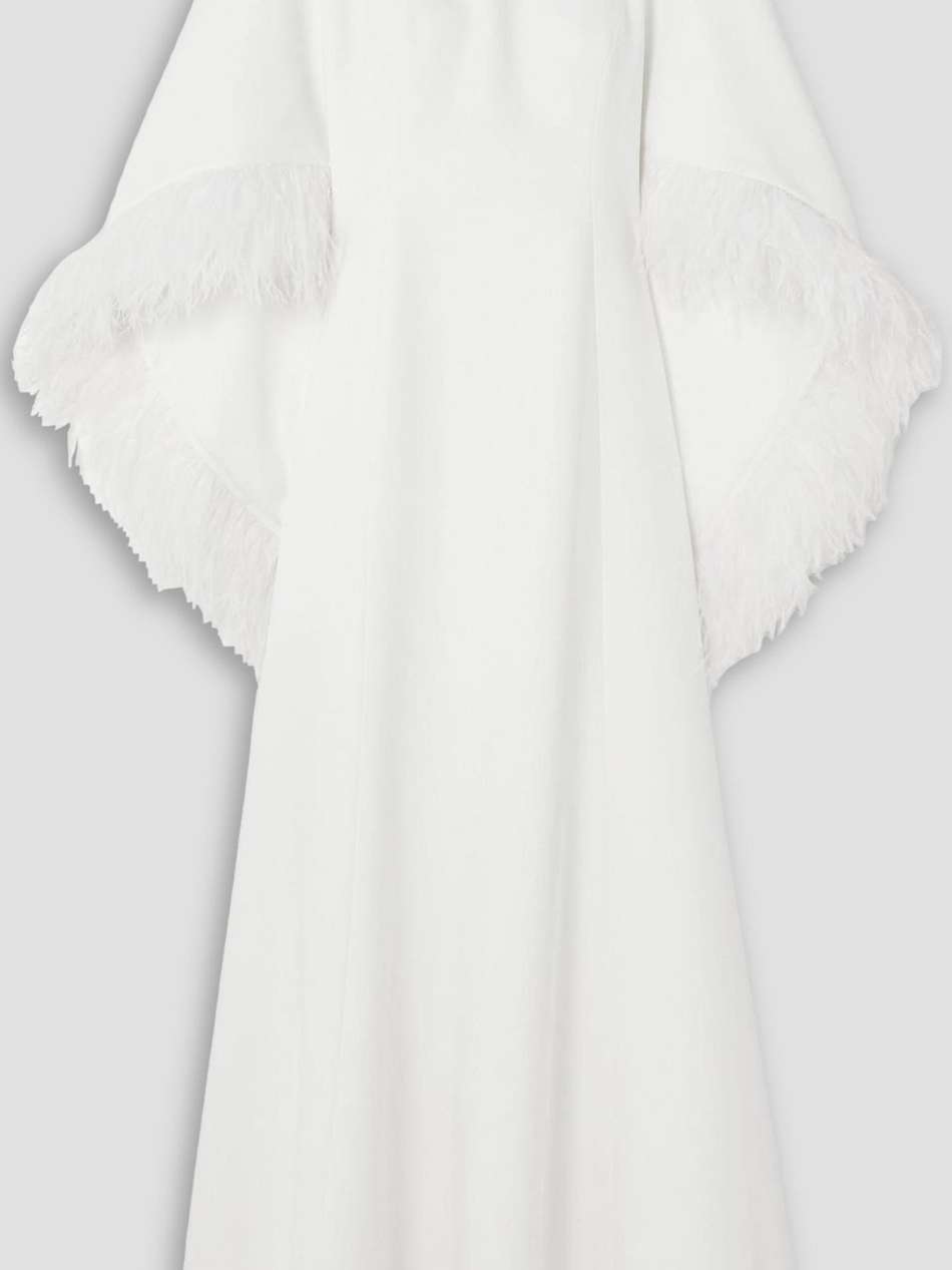 christelle cape-effect feather-trimmed crepe gown