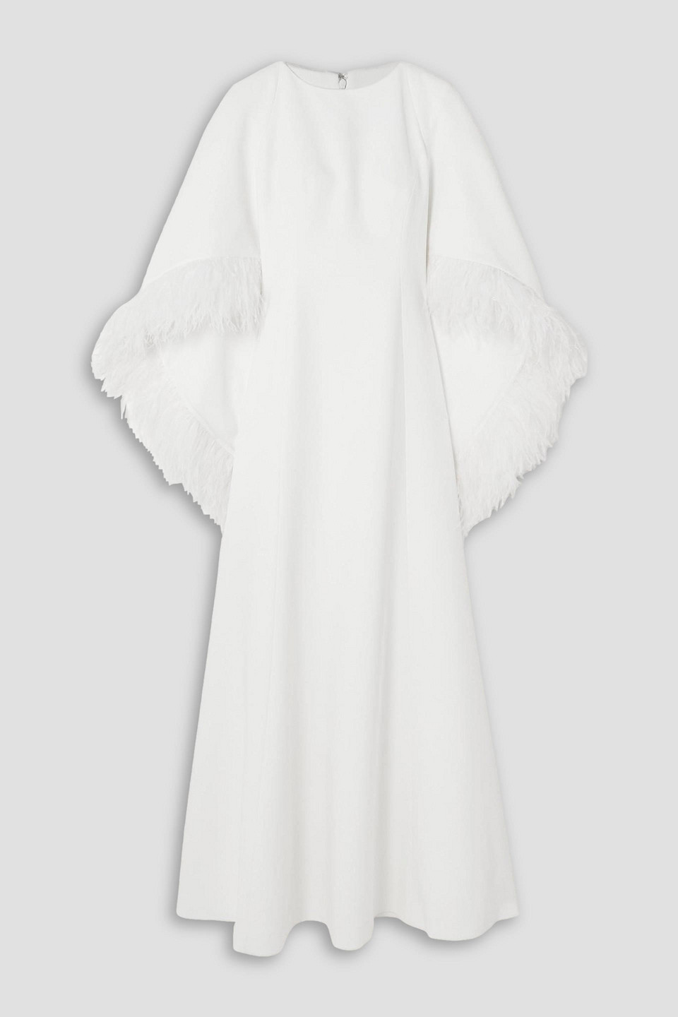 Huishan Zhang Christelle Cape-effect Feather-trimmed Crepe Gown In White