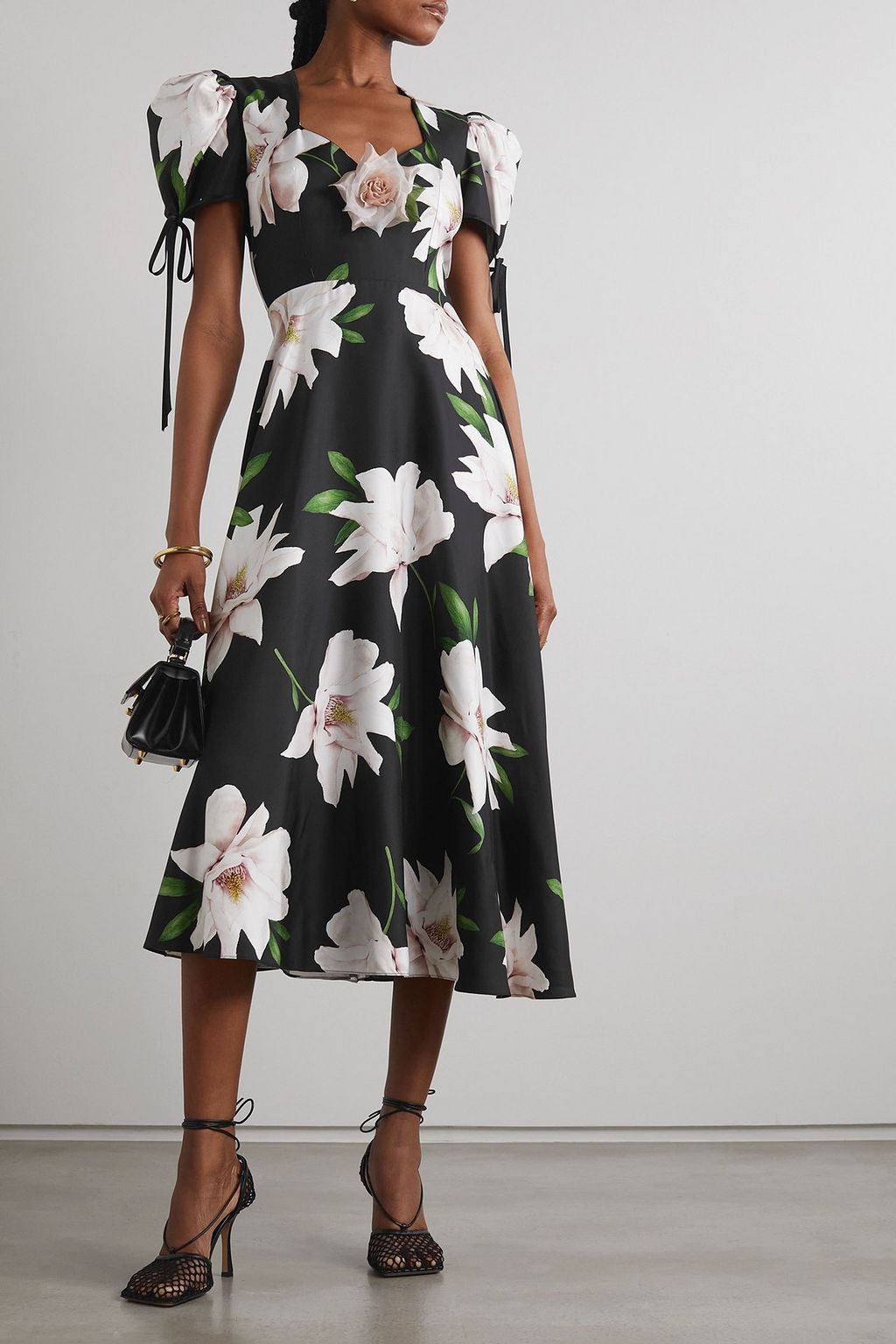 RODARTE Embellished floral-print silk-twill midi dress