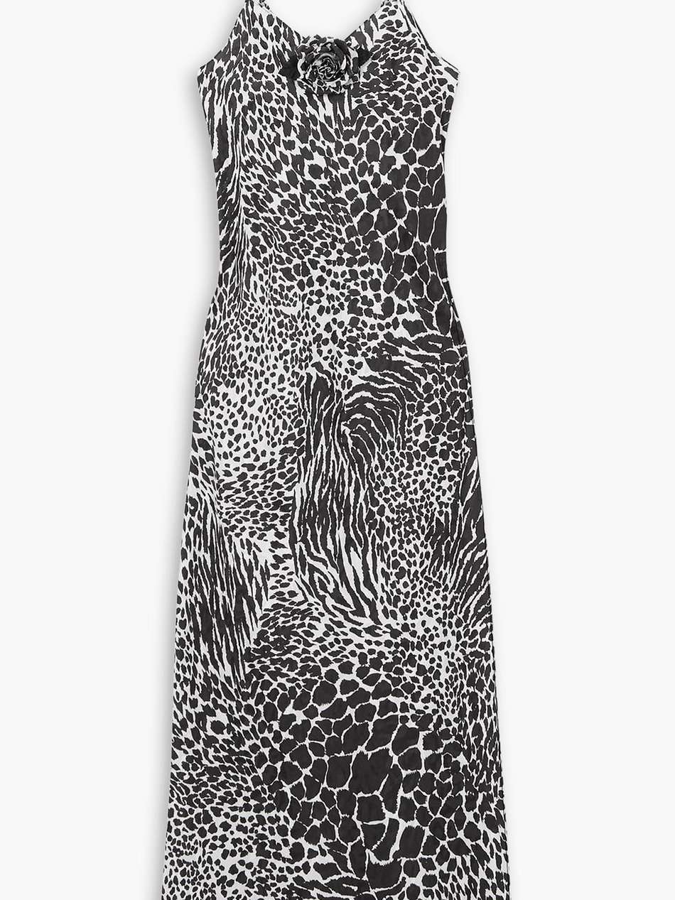embellished printed silk-jacquard midi dress
