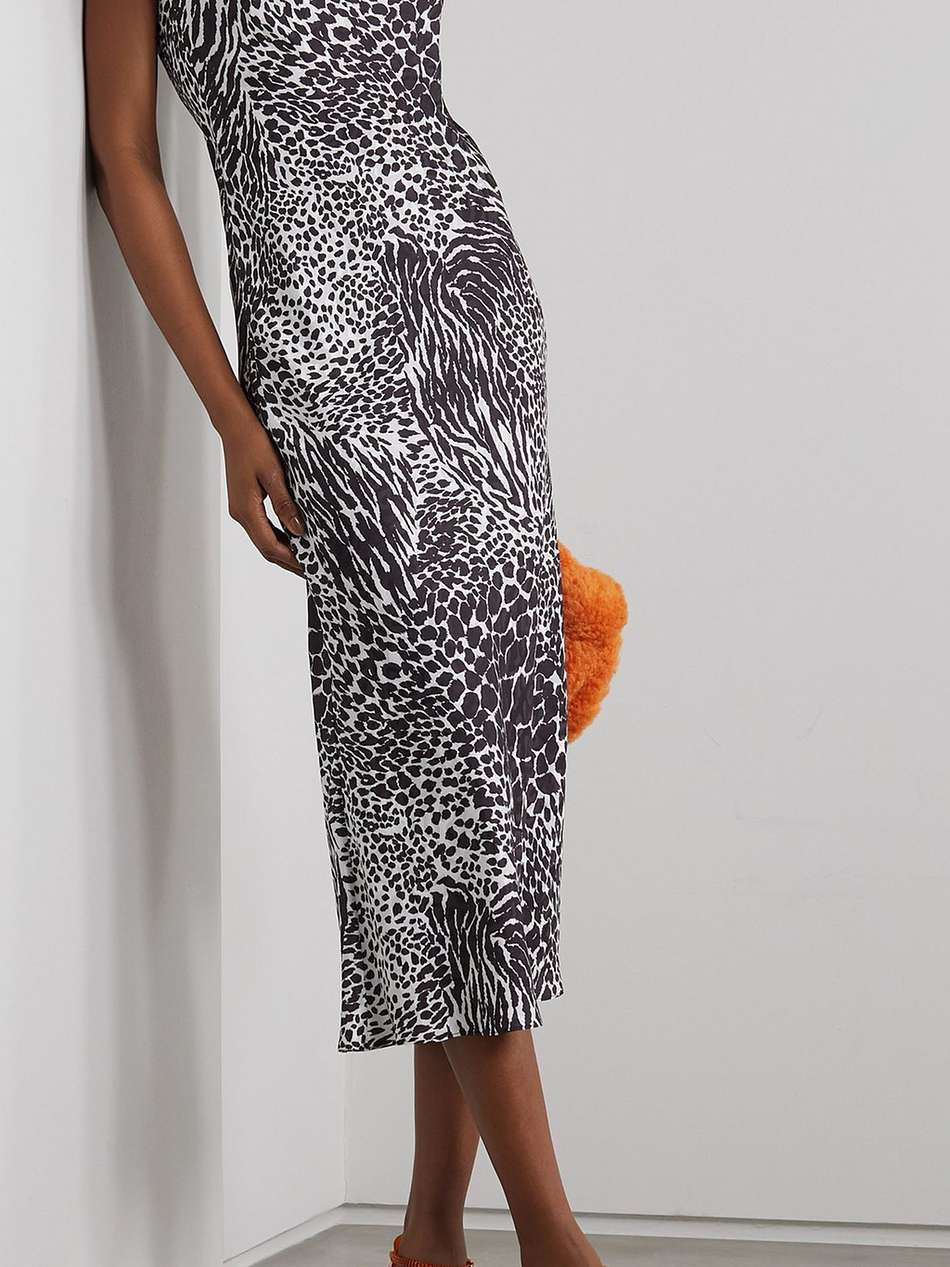 embellished printed silk-jacquard midi dress