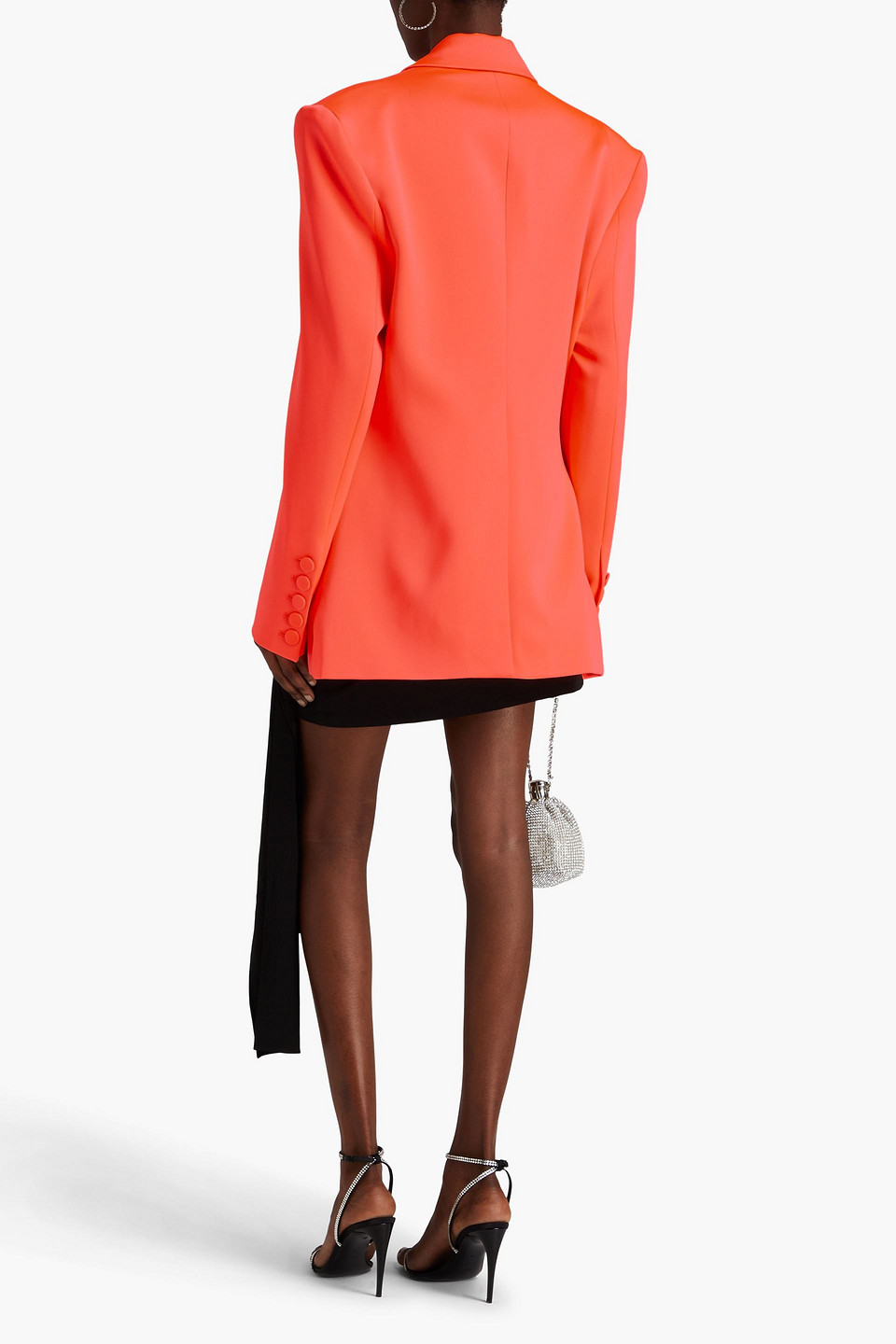 Shop Alex Perry Double-breasted Neon Satin-crepe Blazer In Coral