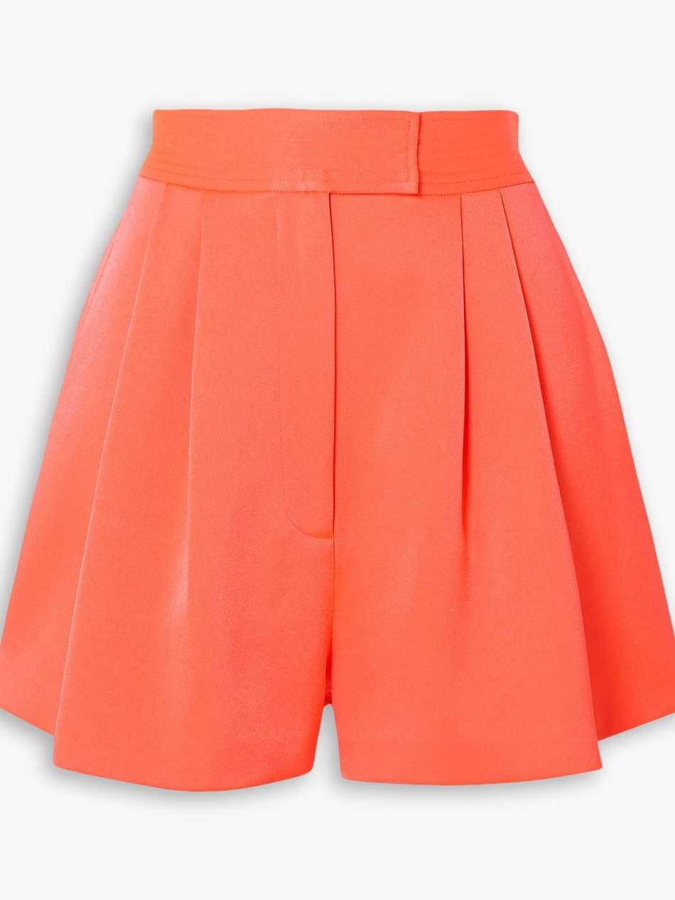 porter pleated neon satin-crepe shorts