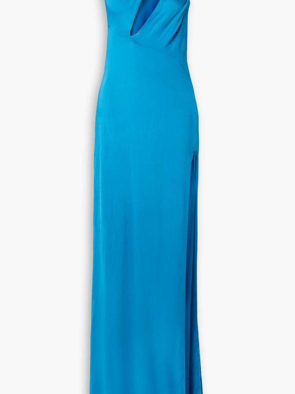 one-shoulder cutout ruched stretch-jersey gown