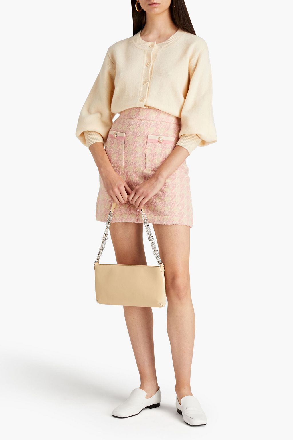 SANDRO Houndstooth jacquard-knit cotton-blend mini skirt