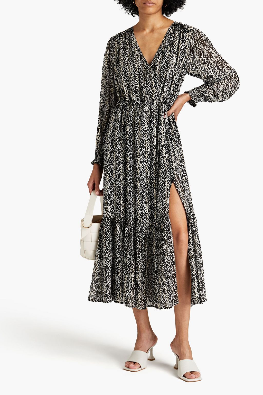 CLAUDIE PIERLOT Printed metallic fil coupé georgette midi dress