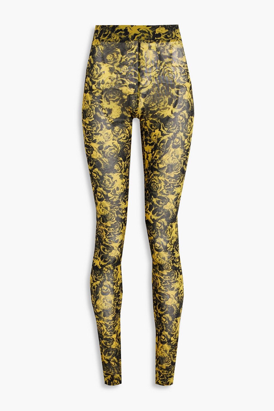 ganni - floral-print recycled mesh leggings - yellow - eu 36