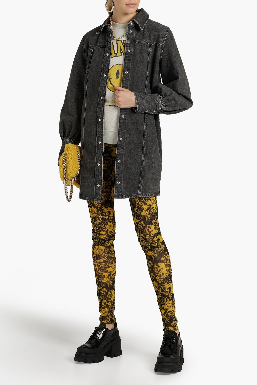 GANNI Floral-print recycled mesh leggings