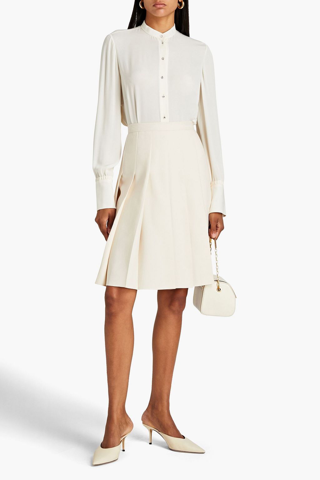 VALENTINO GARAVANI Pleated wool and silk-blend crepe skirt