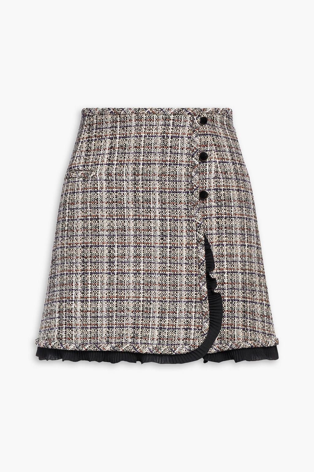 SANDRO Ruffle-trimmed metallic tweed mini wrap skirt | THE OUTNET