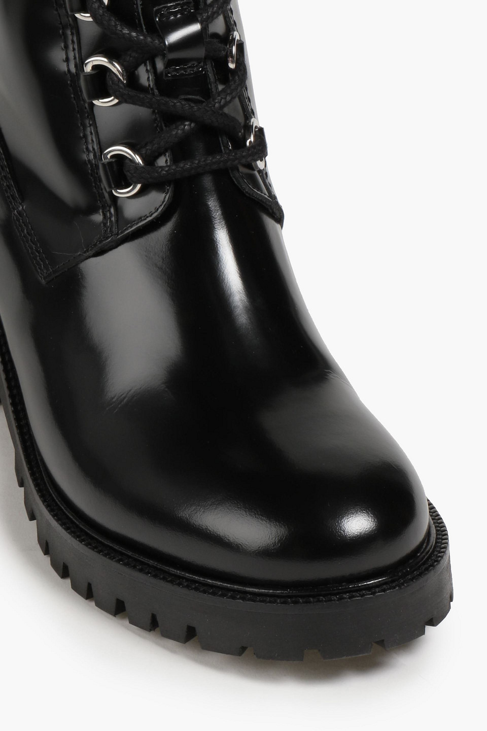 Shop Maje Glossed-leather Combat Boots In Black