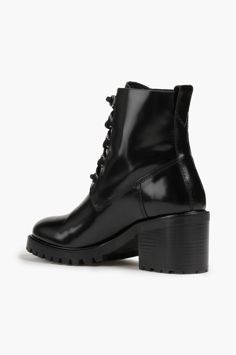 Maje Factory Glossed Leather Combat Boots In Black