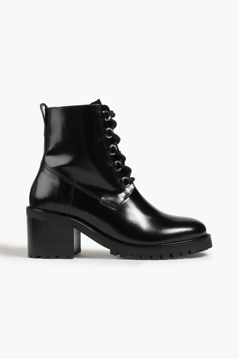 Maje Factory Glossed Leather Combat Boots In Black