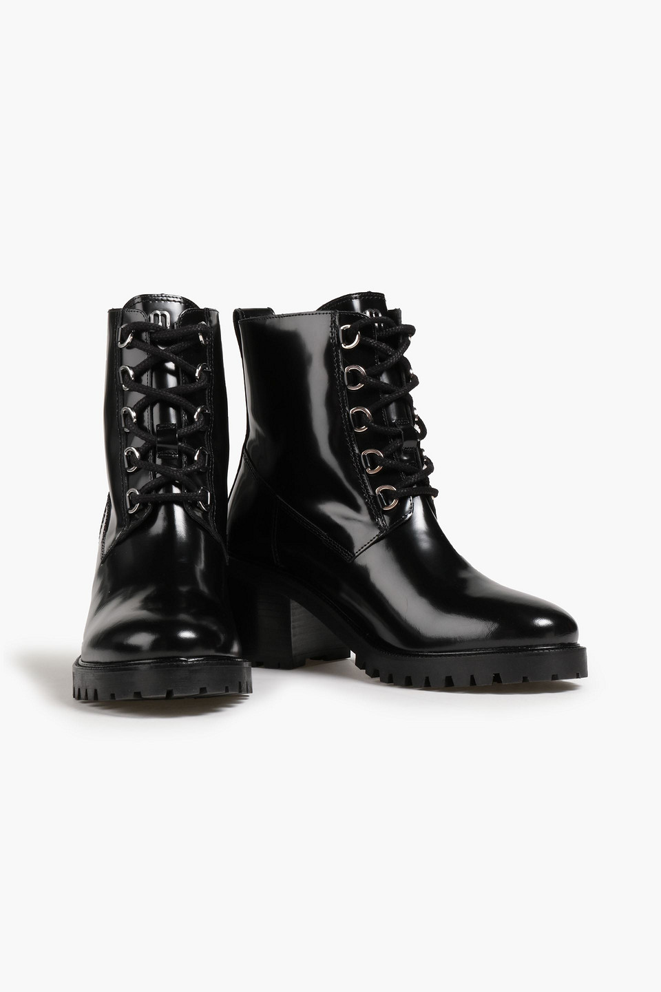 Shop Maje Glossed-leather Combat Boots In Black