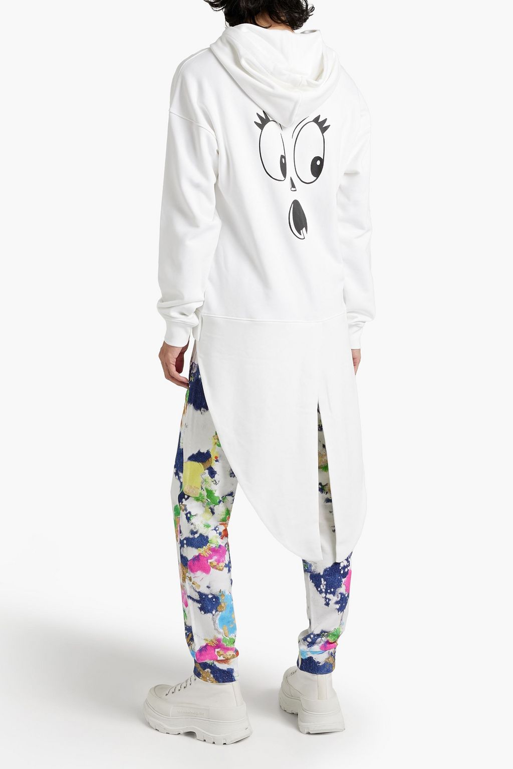 MOSCHINO Asymmetric printed French cotton-terry hoodie
