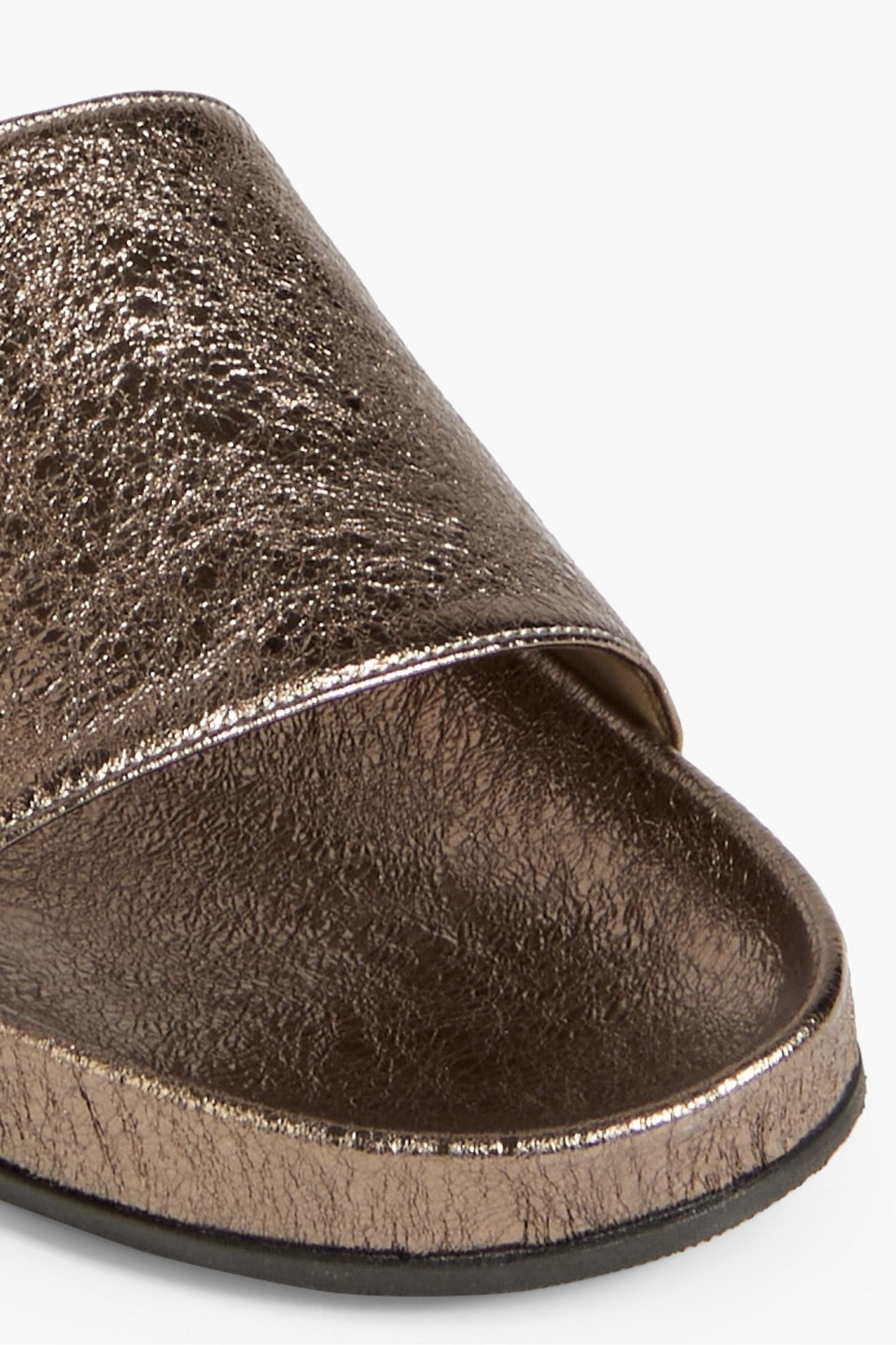 Fabiana Filippi Metallic Textured-leather Slides In Bronze