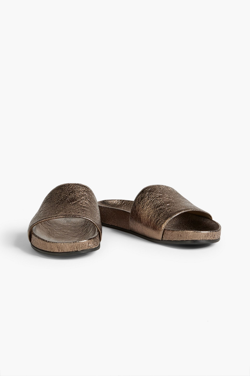 Fabiana Filippi Metallic Textured-leather Slides In Bronze